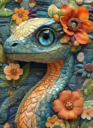 Diamond Painting Schlange Diamond Painting Erwachsene, Crystal Art Blumen Muster Design 5D DIY Runder Vollbohrer Diamanten Malerei Stickerei Kreuzstich Basteln für Deko Wohnzimmer 60x80 cm -hjw250864 von HENJGWEG