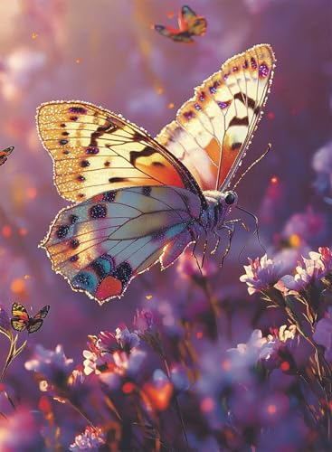 Diamond Painting Schmetterling Diamond Painting Erwachsene, Crystal Art Blumen Muster Design 5D DIY Vollbohrer Diamanten Malerei Stickerei Kreuzstich Basteln für Deko Wohnzimmer 135x100cm -hjw250873 von HENJGWEG