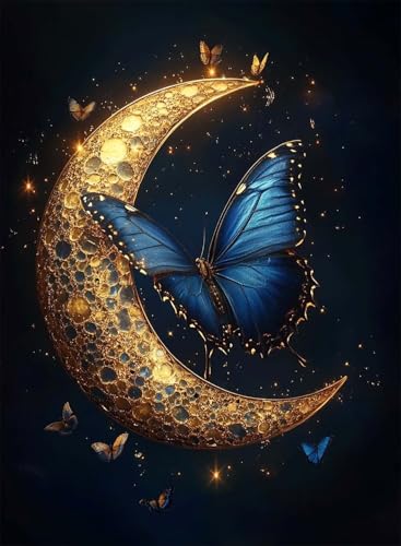 Diamond Painting Schmetterling Diamond Painting Erwachsene, Crystal Art Mond Muster Design 5D DIY Vollbohrer Diamanten Malerei Stickerei Kreuzstich Basteln für Deko Wohnzimmer 100x135 cm -hjw25087W von HENJGWEG