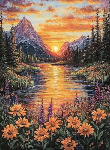 Diamond Painting Sonnenuntergang Diamond Painting Erwachsene, Crystal Art Berg Muster Design 5D DIY Vollbohrer Diamanten Malerei Stickerei Kreuzstich Basteln für Deko Wohnzimmer 80x60cm -hjw25085Q von HENJGWEG