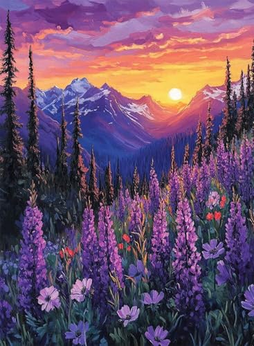 Diamond Painting Sonnenuntergang Diamond Painting Erwachsene, Crystal Art Lavendel Muster Design Vollbohrer Diamanten Malerei Stickerei Kreuzstich Basteln für Deko Wohnzimmer 90×120cm -hjw25084M von HENJGWEG