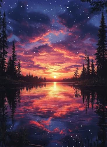Diamond Painting Sonnenuntergang Diamond Painting Erwachsene, Crystal Art Natur Muster Design 5D DIY Vollbohrer Diamanten Malerei Stickerei Kreuzstich Basteln für Deko Wohnzimmer 60x80cm -hjw2508C0 von HENJGWEG