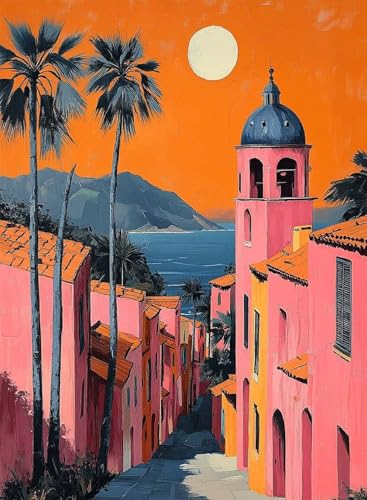 Diamond Painting Stadt Diamond Painting Erwachsene, Crystal Art Landschaft Muster Design 5D DIY Runder Vollbohrer Diamanten Malerei Stickerei Kreuzstich Basteln für Deko Wohnzimmer 40x30cm -hjw2508CF von HENJGWEG