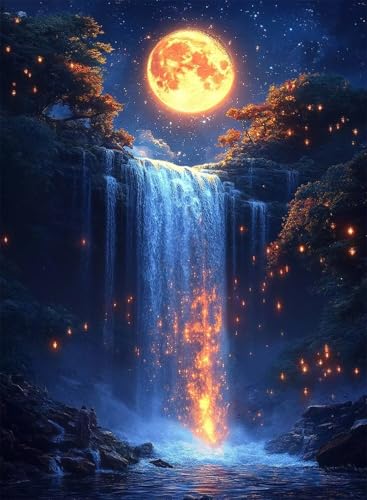 Diamond Painting Stürze Diamond Painting Erwachsene, Crystal Art Mond Muster Design 5D DIY Runder Vollbohrer Diamanten Malerei Stickerei Kreuzstich Basteln für Deko Wohnzimmer 50x70 cm -hjw250807 von HENJGWEG
