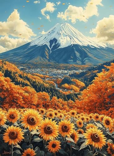 Diamond Painting Vulkan Fuji Diamond Painting Erwachsene, Crystal Art Sonnenblumen Muster Design Vollbohrer Diamanten Malerei Stickerei Kreuzstich Basteln für Deko Wohnzimmer 100x135 cm -hjw250882 von HENJGWEG