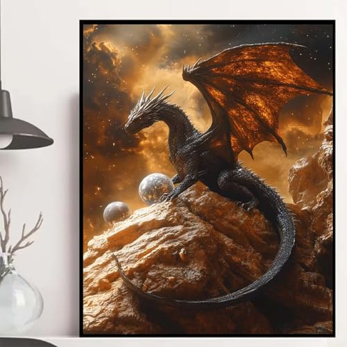 Drachen Diamond Painting 30x40 cm, Planet Diamond Painting Erwachsene Anfänger 5D DIY Runder Vollbohrer Diamanten Malerei Mosaik Bastelset Erwachsene für Zimmer Deko, Geschenke für Frauen -hjw250888 von HENJGWEG