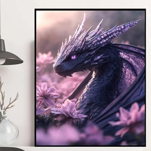Drachen Diamond Painting 60x80 cm, Blumen Diamond Painting Erwachsene Anfänger 5D DIY Runder Vollbohrer Diamanten Malerei Mosaik Bastelset Erwachsene für Zimmer Deko, Geschenke für Frauen -hjw2508AF von HENJGWEG