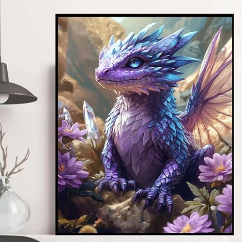 Drachen Diamond Painting 90×120cm, Blumen Diamond Painting Erwachsene Anfänger 5D DIY Runder Vollbohrer Diamanten Malerei Mosaik Bastelset Erwachsene für Zimmer Deko, Geschenke für Frauen -hjw250824 von HENJGWEG