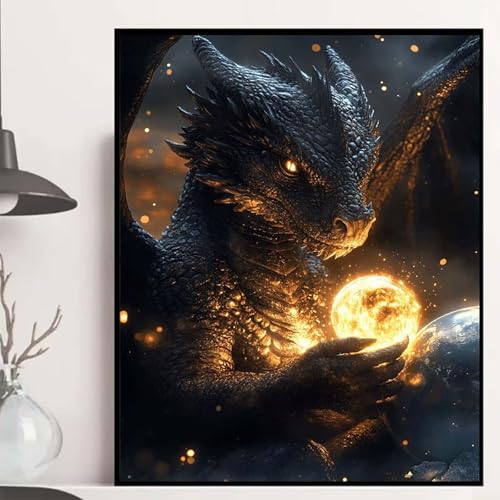 Drachen Diamond Painting 90×120cm, Tier Diamond Painting Erwachsene Anfänger 5D DIY Runder Vollbohrer Diamanten Malerei Mosaik Bastelset Erwachsene für Zimmer Deko, Geschenke für Frauen -hjw2508FX von HENJGWEG