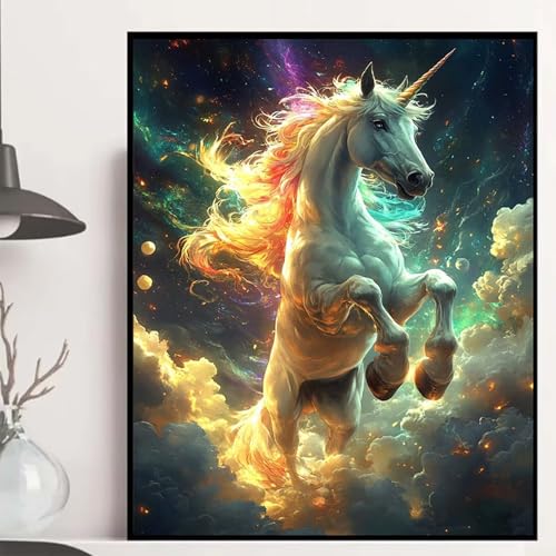 Einhorn Diamond Painting 60x80 cm, Sternenhimmel Diamond Painting Erwachsene Anfänger 5D DIY Runder Vollbohrer Diamanten Malerei Mosaik Bastelset Erwachsene für Zimmer Deko, Geschenke -hjw2508I2 von HENJGWEG