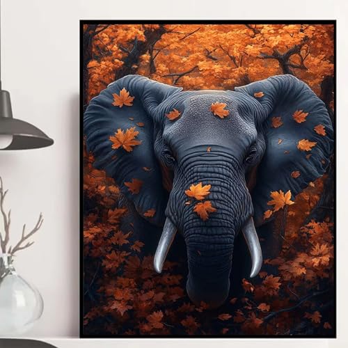 Elefant Diamond Painting 100×135cm, Herbst Diamond Painting Erwachsene Anfänger 5D DIY Runder Vollbohrer Diamanten Malerei Mosaik Bastelset Erwachsene für Zimmer Deko, Geschenke für Frauen -hjw2508YW von HENJGWEG