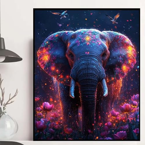 Elefant Diamond Painting 30×40cm, Blumen Diamond Painting Erwachsene Anfänger 5D DIY Runder Vollbohrer Diamanten Malerei Mosaik Bastelset Erwachsene für Zimmer Deko, Geschenke für Frauen -hjw2508MK von HENJGWEG