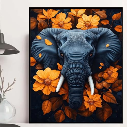 Elefant Diamond Painting 60x80 cm, Herbstlaub Diamond Painting Erwachsene Anfänger 5D DIY Runder Vollbohrer Diamanten Malerei Mosaik Bastelset Erwachsene für Zimmer Deko, Geschenke -hjw2508099Y9 von HENJGWEG