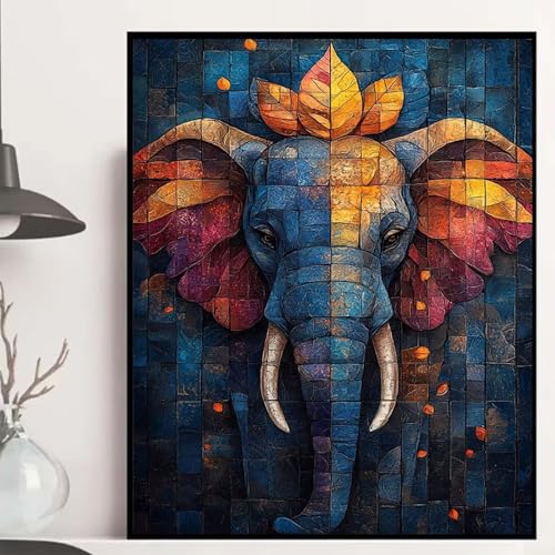 Elefant Diamond Painting 70x50cm, Tier Diamond Painting Erwachsene Anfänger 5D DIY Runder Vollbohrer Diamanten Malerei Mosaik Bastelset Erwachsene für Zimmer Deko, Geschenke für Frauen -hjw2508PS von HENJGWEG