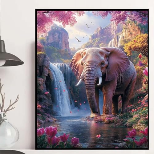Elefant Diamond Painting 90x120cm, Stürze Diamond Painting Erwachsene Anfänger 5D DIY Runder Vollbohrer Diamanten Malerei Mosaik Bastelset Erwachsene für Zimmer Deko, Geschenke für Frauen -hjw250856 von HENJGWEG