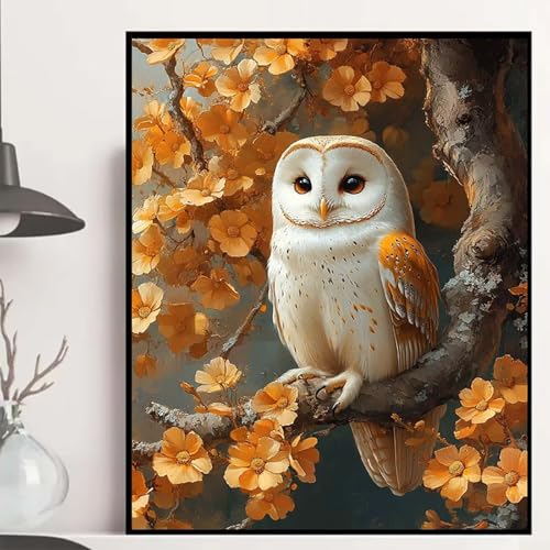 Eule Diamond Painting 100×135cm, Blumen Diamond Painting Erwachsene Anfänger 5D DIY Runder Vollbohrer Diamanten Malerei Mosaik Bastelset Erwachsene für Zimmer Deko, Geschenke für Frauen -hjw2508W6 von HENJGWEG