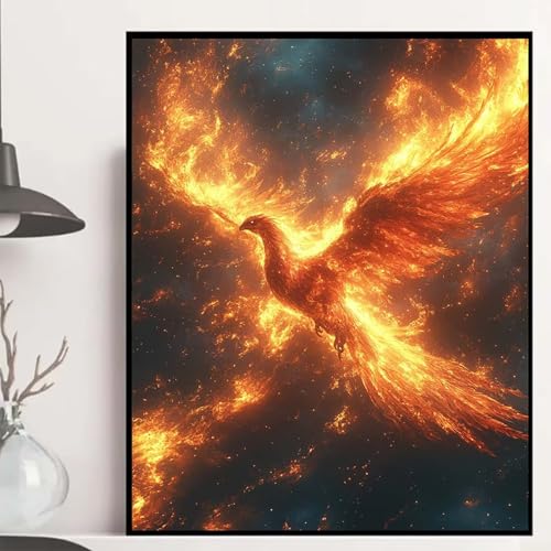 Feuerphönix Diamond Painting 60x80cm, Tier Diamond Painting Erwachsene Anfänger 5D DIY Runder Vollbohrer Diamanten Malerei Mosaik Bastelset Erwachsene für Zimmer Deko, Geschenke für Frauen -hjw250853 von HENJGWEG
