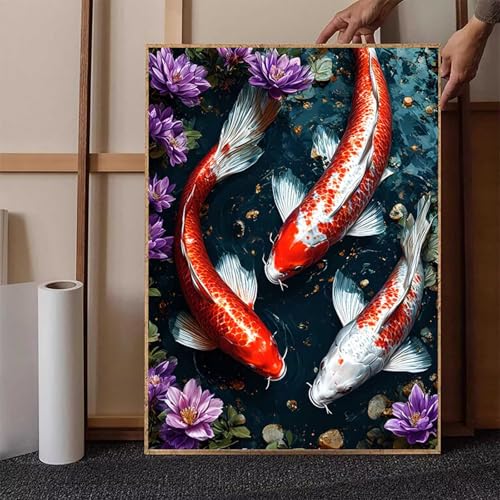Fisch Diamond Painting XXL 30 x 40 cm, Crystal Art Lotus Diamond Painting Erwachsene 5D DIY Mosaikherstellung Stickerei Kreuzstich Malerei Kits für Zimmer Deko Wohnzimmer, Geschenke -h2515THP9 von HENJGWEG