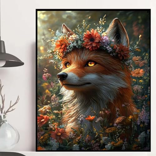 Fuchs Diamond Painting 80x60cm, Blumen Diamond Painting Erwachsene Anfänger 5D DIY Runder Vollbohrer Diamanten Malerei Mosaik Bastelset Erwachsene für Zimmer Deko, Geschenke für Frauen -hjw250818 von HENJGWEG