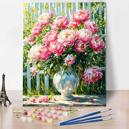 HENJGWEG DIY Malen Nach Zahlen Erwachsene Vase Malen nach Zahlen Kits auf Leinwand Malen Nach Zahlen Kinder Blume Malen nach Zahlen Kunsthandwerk Geschenk für Home Wall Deco (60x80cm) (rahmenlos) 1-6 von HENJGWEG
