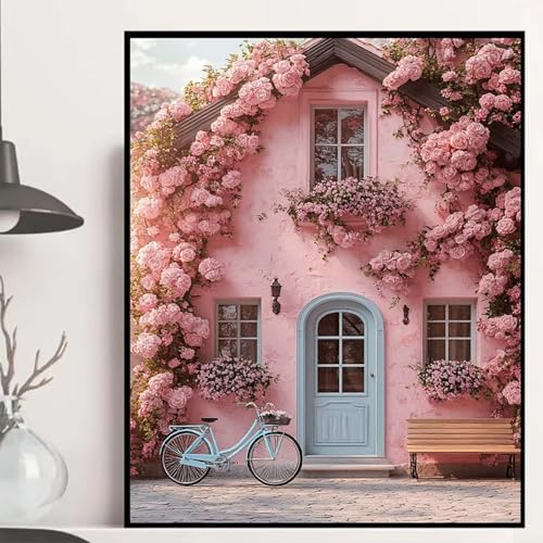 Häuser Diamond Painting 60x80 cm, Rose Diamond Painting Erwachsene Anfänger 5D DIY Runder Vollbohrer Diamanten Malerei Mosaik Bastelset Erwachsene für Zimmer Deko, Geschenke für Frauen -hjw250861 von HENJGWEG