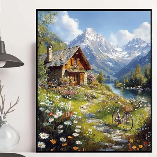 Häuser Diamond Painting 60×80cm, Landschaft Diamond Painting Erwachsene Anfänger 5D DIY Runder Vollbohrer Diamanten Malerei Mosaik Bastelset Erwachsene für Zimmer Deko, Geschenke für Frauen -hjw250812 von HENJGWEG