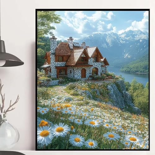 Häuser Diamond Painting 90x120 cm, Wiese Diamond Painting Erwachsene Anfänger 5D DIY Runder Vollbohrer Diamanten Malerei Mosaik Bastelset Erwachsene für Zimmer Deko, Geschenke für Frauen -hjw2508N4 von HENJGWEG
