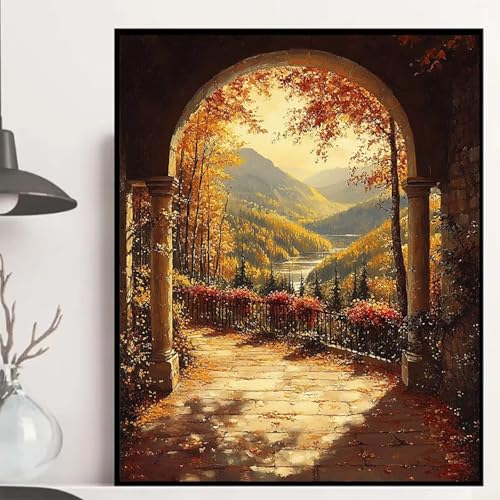 Herbst Diamond Painting 60x80 cm, Landschaft Diamond Painting Erwachsene Anfänger 5D DIY Runder Vollbohrer Diamanten Malerei Mosaik Bastelset Erwachsene für Zimmer Deko, Geschenke -hjw2508T06DY von HENJGWEG