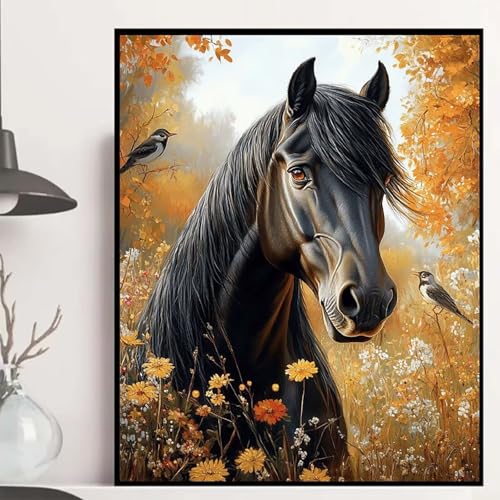 Horse Diamond Painting 80x60cm, Herbst Diamond Painting Erwachsene Anfänger 5D DIY Runder Vollbohrer Diamanten Malerei Mosaik Bastelset Erwachsene für Zimmer Deko, Geschenke für Frauen -hjw250879 von HENJGWEG
