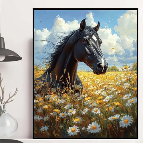 Horse Diamond Painting 90×120cm, Chrysantheme Diamond Painting Erwachsene Anfänger 5D DIY Runder Vollbohrer Diamanten Malerei Mosaik Bastelset Erwachsene für Zimmer Deko, Geschenke -hjw25089GO5V von HENJGWEG