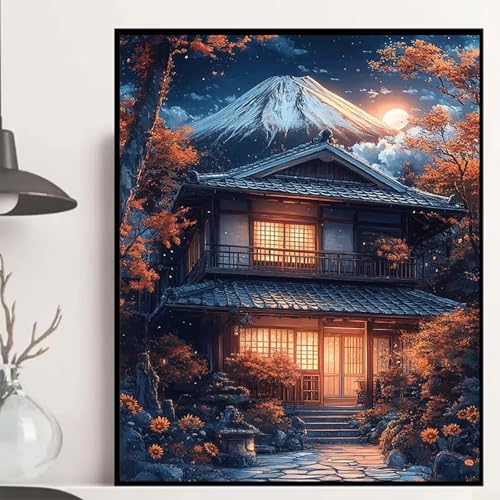 Japan Diamond Painting 60x80cm, Berg Diamond Painting Erwachsene Anfänger 5D DIY Runder Vollbohrer Diamanten Malerei Mosaik Bastelset Erwachsene für Zimmer Deko, Geschenke für Frauen -hjw25080K von HENJGWEG