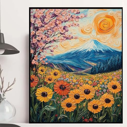 Japan Diamond Painting 60x80cm, Vulkan Fuji Diamond Painting Erwachsene Anfänger 5D DIY Runder Vollbohrer Diamanten Malerei Mosaik Bastelset Erwachsene für Zimmer Deko, Geschenke für Frauen -hjw2508J2 von HENJGWEG