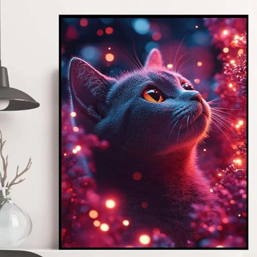 Katze Diamond Painting 100x135 cm, Tier Diamond Painting Erwachsene Anfänger 5D DIY Runder Vollbohrer Diamanten Malerei Mosaik Bastelset Erwachsene für Zimmer Deko, Geschenke für Frauen -hjw25082M von HENJGWEG
