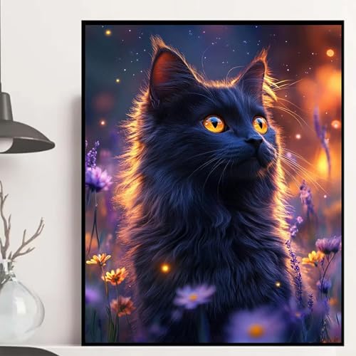 Katze Diamond Painting 30x40cm, Blumen Diamond Painting Erwachsene Anfänger 5D DIY Runder Vollbohrer Diamanten Malerei Mosaik Bastelset Erwachsene für Zimmer Deko, Geschenke für Frauen -hjw2508BX von HENJGWEG