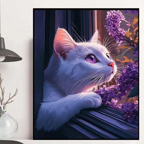 Katze Diamond Painting 90x120 cm, Lavendel Diamond Painting Erwachsene Anfänger 5D DIY Runder Vollbohrer Diamanten Malerei Mosaik Bastelset Erwachsene für Zimmer Deko, Geschenke für Frauen -hjw2508J1 Katze Diamond Painting 90x120 cm, Lavendel Diamond Painting Erwachsene Anfänger 5D DIY Runder Vollbohrer Diamanten Malerei Mosaik Bastelset Erwachsene für Zimmer Deko, Geschenke für Frauen -hjw2508J1 von HENJGWEG