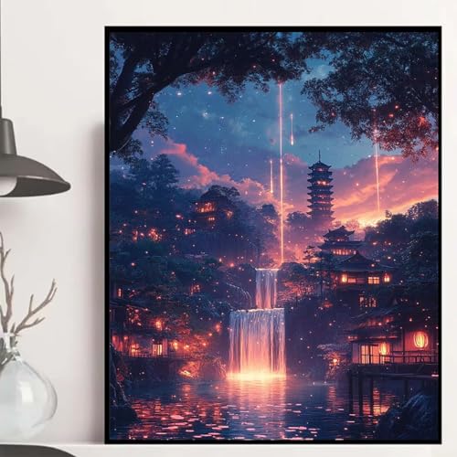 Landschaft Diamond Painting 60×80cm, Stürze Diamond Painting Erwachsene Anfänger 5D DIY Runder Vollbohrer Diamanten Malerei Mosaik Bastelset Erwachsene für Zimmer Deko, Geschenke für Frauen -hjw25080E von HENJGWEG