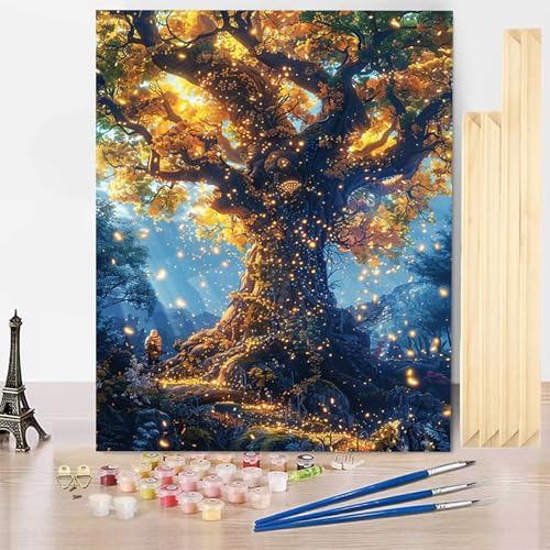 Malen Nach Zahlen Baum Malen Nach Zahlen Erwachsene mit Rahmen, Paint by Numbers Herbst Paint by Numbers Adult Inklusive 3 Pinsel und Acrylfarbe für Deko Wohnzimmer, Geschenke (100x135cm) -j2503FA von HENJGWEG