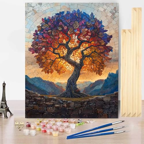 Malen Nach Zahlen Baum Malen Nach Zahlen Erwachsene mit Rahmen, Paint by Numbers Herbst Paint by Numbers Adult Inklusive 3 Pinsel und Acrylfarbe für Deko Wohnzimmer, Geschenke (70 x 95 cm) -j25035U von HENJGWEG