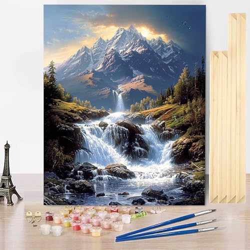 Malen Nach Zahlen Berg Malen Nach Zahlen Erwachsene mit Rahmen, Paint by Numbers Fallen Paint by Numbers Adult Inklusive 3 Pinsel und Acrylfarbe für Deko Wohnzimmer, Geschenke (70 x 95 cm) -j25034V von HENJGWEG