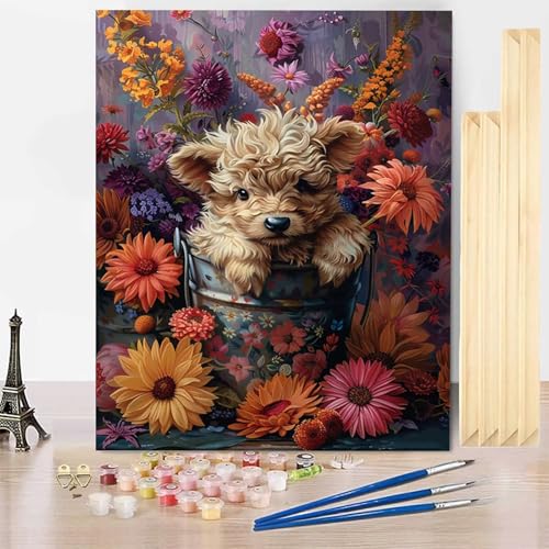 Malen Nach Zahlen Blume Malen Nach Zahlen Erwachsene mit Rahmen, Paint by Numbers Hund Paint by Numbers Adult Inklusive 3 Pinsel und Acrylfarbe für Deko Wohnzimmer, Geschenke (70 x 95 cm) -j250346 von HENJGWEG