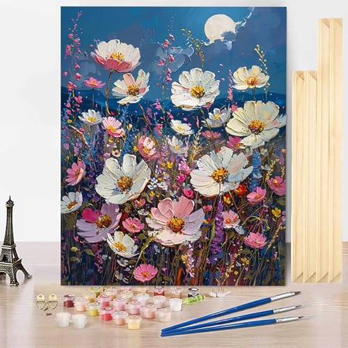 Malen Nach Zahlen Blume Malen Nach Zahlen Erwachsene mit Rahmen, Paint by Numbers Landschaft Paint by Numbers Adult Inklusive 3 Pinsel und Acrylfarbe für Deko Wohnzimmer, Geschenke 30 x 40 cm -j250370 von HENJGWEG