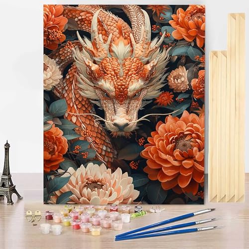 Malen Nach Zahlen Drachen Malen Nach Zahlen Erwachsene mit Rahmen, Paint by Numbers Tier Paint by Numbers Adult Inklusive 3 Pinsel und Acrylfarbe für Deko Wohnzimmer, Geschenke (100x135cm) -j25034T von HENJGWEG
