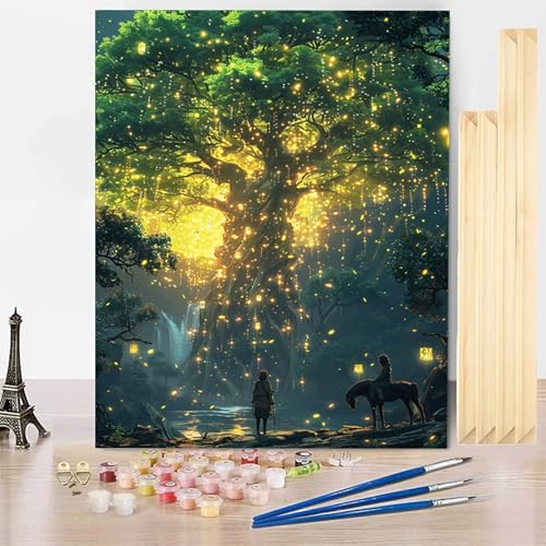 Malen Nach Zahlen Erwachsene Anlage Malen Nach Zahlen mit Rahmen, Paint by Numbers Baum Painting by Numbers Bastelset Erwachsene mit 3 Pinseln und Acrylfarbe für Deko Wohnzimmer (40 x 60 cm) -j2503X0 von HENJGWEG
