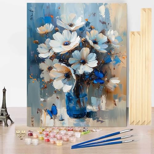 Malen Nach Zahlen Erwachsene Chrysantheme Malen Nach Zahlen mit Rahmen, Paint by Numbers Vase Painting by Numbers Bastelset Erwachsene mit 3 Pinseln und Acrylfarbe für Zimmer Deko 100 X 135 CM -j33Y von HENJGWEG