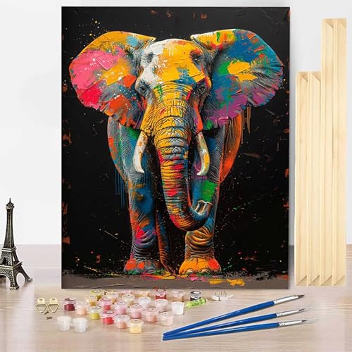 Malen Nach Zahlen Erwachsene Elefant Malen Nach Zahlen mit Rahmen, Paint by Numbers Tier Painting by Numbers Bastelset Erwachsene mit 3 Pinseln und Acrylfarbe für Deko Wohnzimmer 60 X 80 CM -j2503I9 von HENJGWEG