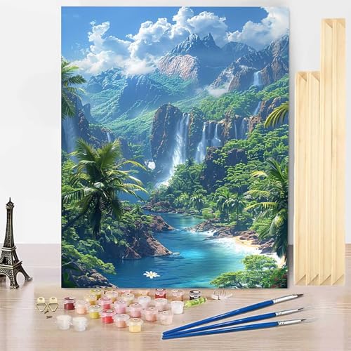 Malen Nach Zahlen Erwachsene Fallen Malen Nach Zahlen mit Rahmen, Paint by Numbers Landschaft Painting by Numbers Bastelset Erwachsene mit 3 Pinseln und Acrylfarbe für Zimmer Deko (40 x 60 cm) -j3S8 von HENJGWEG