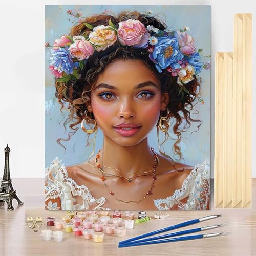 Malen Nach Zahlen Erwachsene Frau Malen Nach Zahlen mit Rahmen, Paint by Numbers Blume Painting by Numbers Bastelset Erwachsene mit 3 Pinseln und Acrylfarbe für Deko Wohnzimmer (30 x 40 cm) -j25030V von HENJGWEG