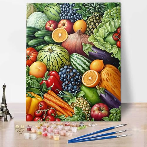 Malen Nach Zahlen Erwachsene Gemüse, Malen Nach Zahlen Kinder Obst DIY Handgemalt Ölgemälde Leinwand Kits Mit Pinseln und Acrylfarbe Als Geschenke und Heimdekoration, Ohne Rahmen (40x50cm) 3-3 von HENJGWEG