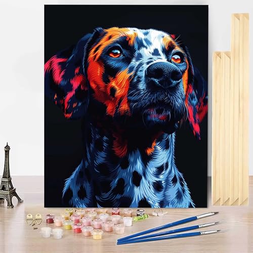Malen Nach Zahlen Erwachsene Hund Malen Nach Zahlen mit Rahmen, Paint by Numbers Tier Painting by Numbers Bastelset Erwachsene mit 3 Pinseln und Acrylfarbe für Deko Wohnzimmer (40x50cm) -j2503X8 von HENJGWEG