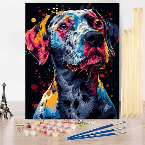 Malen Nach Zahlen Erwachsene Hund Malen Nach Zahlen mit Rahmen, Paint by Numbers Tier Painting by Numbers Bastelset Erwachsene mit 3 Pinseln und Acrylfarbe für Deko Wohnzimmer 70 x 95 cm -j2503F1 von HENJGWEG